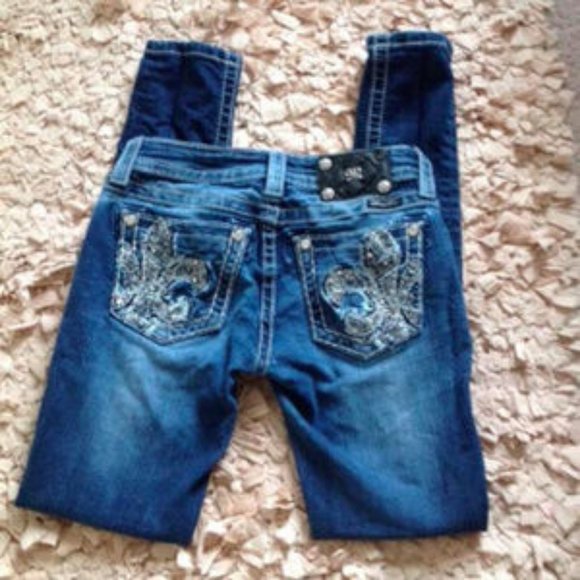 Miss Me Blue Skinny Jeans with Rhinestone Embellishments - Picture 3 of 8